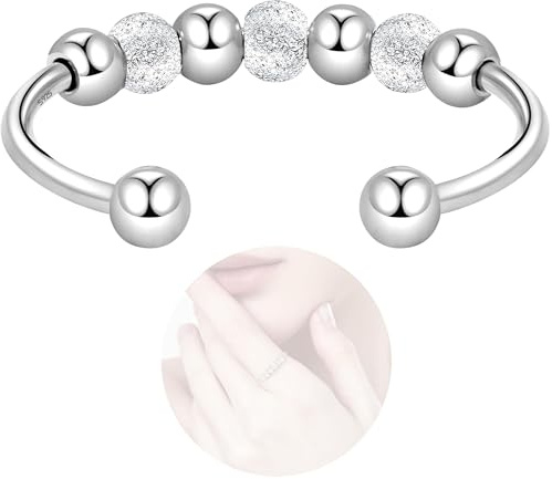 FEITENGU Silver Anxiety Ring,Aura Silberring Fidget Ringe,Anti Stress Rings Silber 925 Damen,Daumenring,Stimmungsring Weihnachten Geburtstag Jubiläum Geschenke Für Frauen