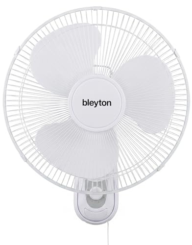 BLEYTON Tyst väggfläkt Vit 40W CLASSIC WALL | Väggfläkt med dragknapp, 90° oscillation och 30° vertikal lutning | Perfekt för sovrum, kontor, klassrum och arbetsrum