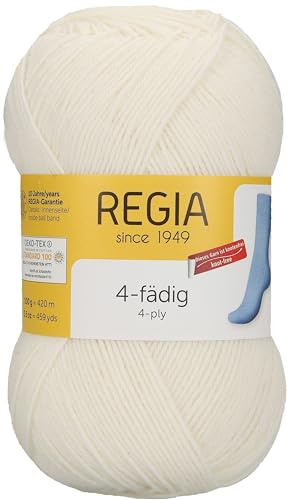 REGIA 4-fädig Uni 9801268-02080 superweiß Handstrickgarn, Sockengarn, 100g Knäuel