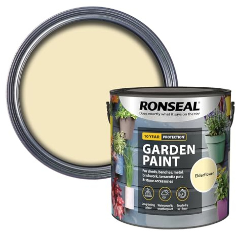 RONSEAL RSLGPEF25L GPEF25L Garden Paint Elderflower 2.5 Litre | High-solids coating for timber, masonry, terracotta and prepared metal substrates, offering crack-resistant film build.