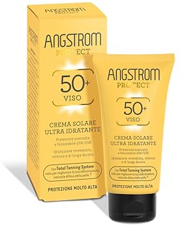 Angstrom Protect Crema Solare Viso SPF 50+, Azione Idratante ed Intensificatore dell'Abbronzatura, Indicata per Pelli Sensibili, 50 ml