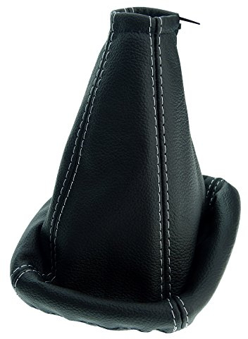 Schaltsack für Opel Corsa C - Bj. 2000-2006 - aus echtem Leder - Schwarz - Weiß - Schaltmanschette - Manschette für Gangschaltung - Schalthebelmanschette für Schaltgetriebe - aus Echtleder - A0002-4