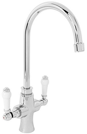 Traditional Solid Brass Dual Twin Lever Action Swivel Kitchen Sink Mixer Mono Tap
