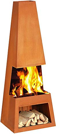 Ben&Camilla Gartenkamin Pular in Edelrost Optik Cortenstahl 122 x 44 x 37 cm | extra robust & rostfrei | Feuerschale Feuerkorb Terrassenofen Gartenofen Feuerstelle Feuersäule Feuerskulptur