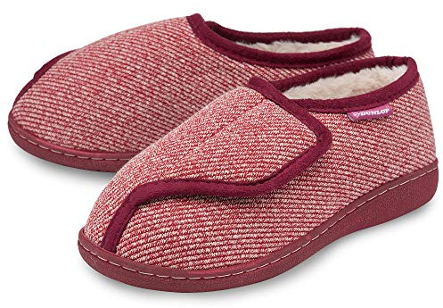 DUNLOP Ladies Womens Slippers Memory Foam Diabetic Comfy Rip Tape Fastening Sizes 3-8 (Red, UK Footwear Size System, Adult, Women, Numeric, Medium, 3)