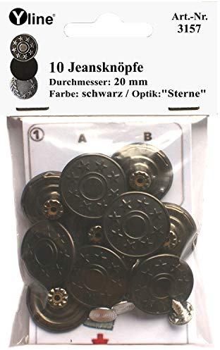 Yline 10 jeans knappar svart 20 mm, jeansknappar metallknapp, metallknappar, sömlös, i SB Pack, 3157