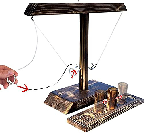 MEIRUIER Hook Toss Game, Toss Ring Battle, Family & Adults, Interactive Party Game (Wood color-B)