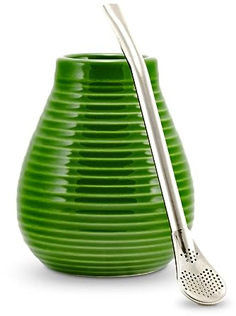caámate. Yerba Mate Tee Set ● Das Original ● Keramik Matebecher + Edelstahl Bombilla (grün)