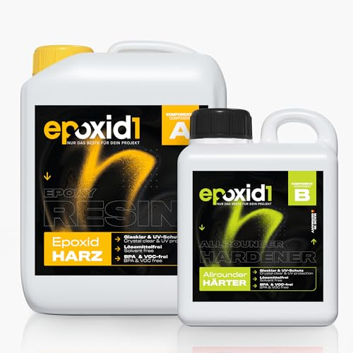 epoxid1® Epoxidharz mit Härter 3,15kg Set | glasklar & blasenfrei | ideal zum Gießen von Rivertable und anderen Volumenverguss bis 5cm | Für Anfänger & Profis | Premium Qualität