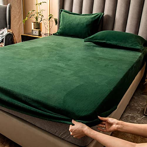 Nayoroom Spannbettlaken Plüsch 180x200cm Dunkelgrün Flauschig Fleece Winter Spannbetttuch Cashmere Touch Flanell Bettlaken für Boxspringbett Topper Matratze bis 25cm