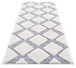 carpet city Teppich-Läufer Hochflor Flur - 80x300 cm - Scandi, Landhaus-Stil Creme Grau - Cut-Loop, Hochtief, 3D-Effekt - Shaggy Teppiche Flauschig-Weich Schlafzimmer Langflor Bettvorleger