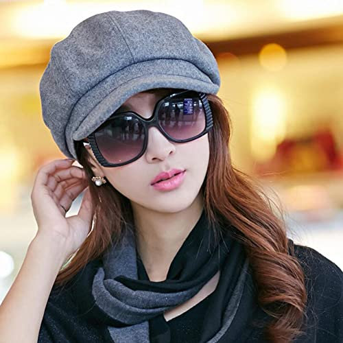 oonui Baskenmütze Damen Zeitungsjungenmützen Damen Zeitungsjunge Gatsby Mütze Achteckig Schirmmütze Fahrhut Damen Sonnenschutzhüte Malerkappe,Grau,56-60Cm