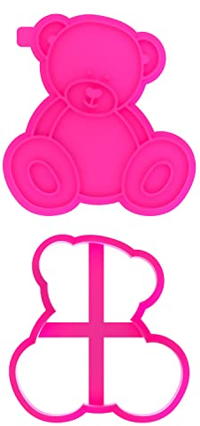 LissieLou Cortador de galletas y sello de oso de peluche sentado para glaseado de baby shower, color rosa claro