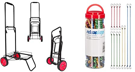 Aktive 62132 Faltbarer Strandwagen Beach, 35 x 45 x 100 cm & Relaxdays Spanngummi 12er Set, Gepäckspanner für Auto und Fahrrad, Universal Expander, 35cm bis 1m, 4 Größen, Mehrfarbig