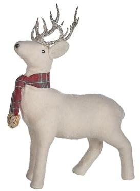 Beliani Figurine de Renne Blanc 48 cm à Écharpe pour Noël Décoration pour Intérieur Mustola