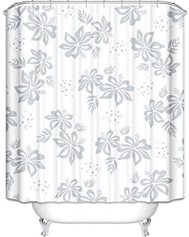 EHOMERY Duschvorhang Fenster Duschrollo Nach Maß Blume Duschvorhangbefestigungen Für Badewannen Badewannen Vorhang Halterung Polyester Weiß Rostfreie Ösen Und 12 Hakenringe, 90X180Cm