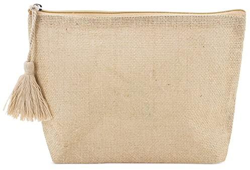 Kulturbeutel für Damen, mit Reißverschluss und Quaste, Kosmetiktasche, Reise-Make-up-Tasche, ekrü, Kulturbeutel