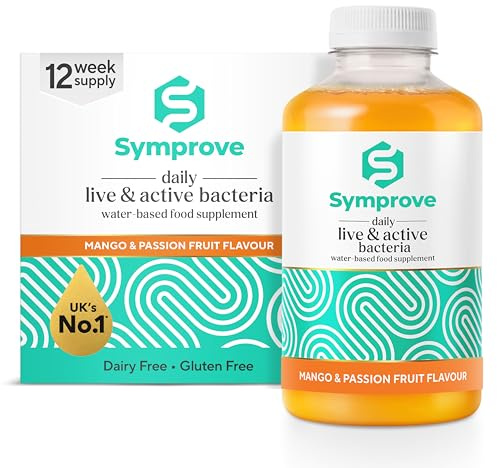 Symprove Liquid Live & Active Bacteria, Mango & Passionfruit, 12 x 500ml | Daily shot with billions of live cultures, water-based, vegan, dairy & gluten free, no added sugar, 12 week pack