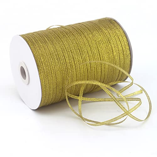 3mm Gold Satinband,Gold Schleifenband Dekoration Stoffbänder Bänder Geschenkband Breit Stoffband für Hochzeit -1 Rollen X 790m