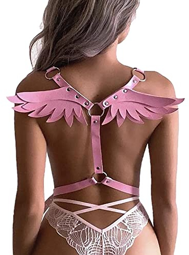 ALMYMM Angel Wings Body Harness Frauen Sexy Leder Dessous Fetisch Bdsm Bondage Dessous Strumpfband Hosenträger Gothic Kleidung Geschirre,Sexy Damen Fetisch Spielzeug für Sex Spiele