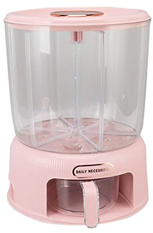 Cereal Grain Container Storage, Rotating Rice Dispenser Storage Container, 6 Compartment Dry Food with Measuring Cup for All Beans, Barley, Rice(Pink)