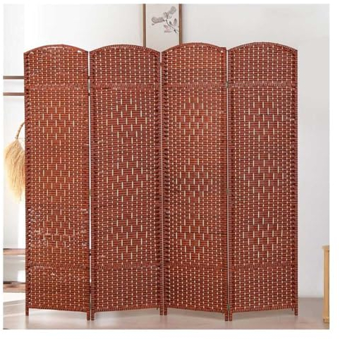 Artiz 4,9 Ft Großer Raumteiler, Raumteiler Und Faltbare Sichtschutzgitter, Wandtrennwand Freistehend Handgewebtes Design Portable Partition Screen (Farbe : Braun, Größe : 4 Panel)
