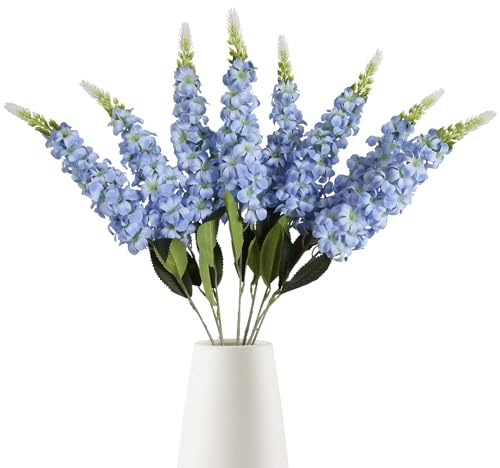 IPOPU 8PCS Snapdragon Artificial Flowers Blue Delphinium Artificial Silk Flowers Long Stem Hyacinths Fake Flowers for Wedding Home Outdoor Floral Arrangements Centerpiece Table Decorations (Baby Blue)