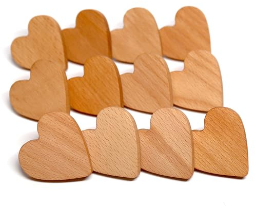 Auped Schrankknöpfe Holz Herzförmige Knauf für Schrank, Komode (12 Stück) | Boho Herz Möbelknöpfe, Natürliche Holzknöpfe