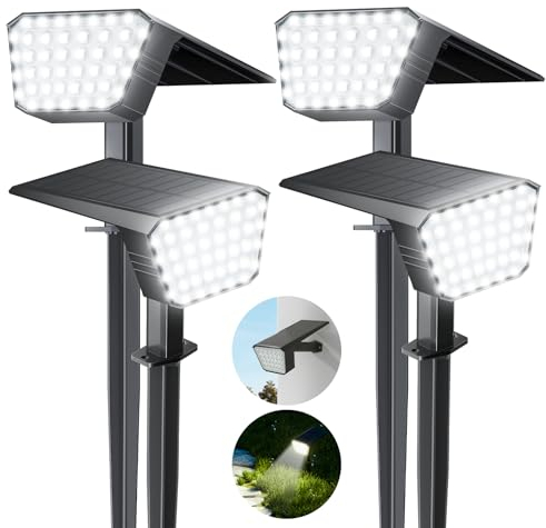 FIFlying Faretti Solari da Esterno, 4 Pezzi 44 LED Luci Solari da Esterno, 3 Modalità IP65 Impermeabile Lampade da Giardino per Cortile, Patio, Piscina, Vialetto, Alberi (Bianco Freddo)