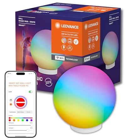 LEDVANCE SMART+ WIFI BALL LIGHT Mood- & Tischleuchte, schwarz, 5W, 200lm, dynamischer Magic RGB Lichteffekt, zwei Lichtquellen, dimmbar, lange Lebensdauer, einfache Montage, App-steuerbar, IP20