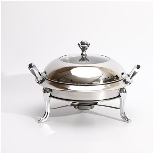 NISMIA Warmhaltebehälter mit glasdeckel, Mahlzeit Edelstahl Chafing Dish rund, speisewärmer behälter, für Buffet Catering Gastro und Party,Silber,26cm