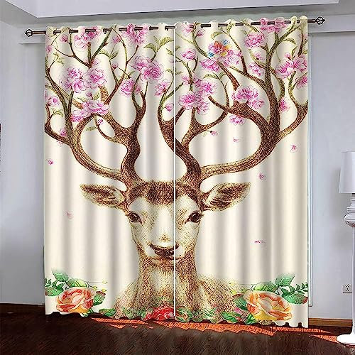 Verdunklungsvorhänge Kinderzimmer Rosa Blumenelch 2 Stück Vorhang Blickdicht Ösenschal Kindergardinen Junge Verdunklungsgardine Größe: 2 X 2 X 140 X 250 Cm - Rauschunterdrückung Wärmedämmun -8J0E1H1X3