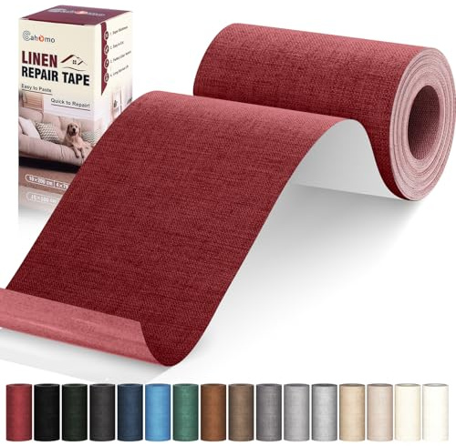 Flicken Selbstklebend Stoff, Cahomo Leinenstoff Patches Selbstklebend, 10x200 cm Leinen Reparatur Patches für Sofa, Autositze, Bootssitze, Bürostuhl, Vorhang - Dunkelrot