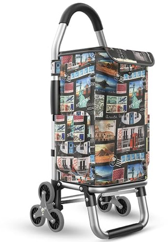 PIPRE Einkaufstrolley Stabiler 2 in 1 Klappbar Einkaufswagen Multifunktional Treppensteigwagen mit 3 Geräuschlos Räder (Stempel-Motiv)
