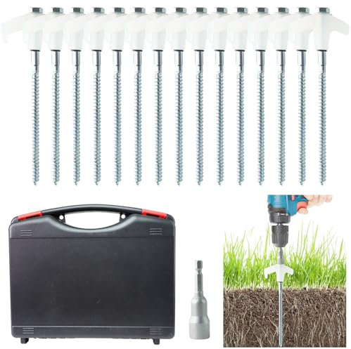 15x Zelt-Heringe aus Stahl mit Adapter für Akkuschrauber,Felsboden-Erdnägel für Camping und Outdoor-Schraubheringe für harten Boden und Holz (15 Stück mit Box)
