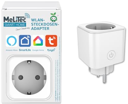 Melitec WLAN Steckdose, Intelligente Smart Home Steckdose, steuerbar via App, Alexa und Google Home, Strommessgerät integriert, Schuko, Alexa Zubehör