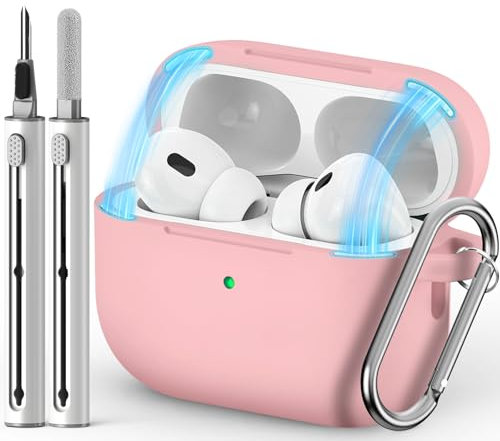 Inesore Compatible con Airpods Pro Cases Cover,Magnetic Lid Lock Silicone Protective Case for Apple Airpod Pro 2nd / 1st Generation Case, with Keychain and Cleaner Pen (Pink)