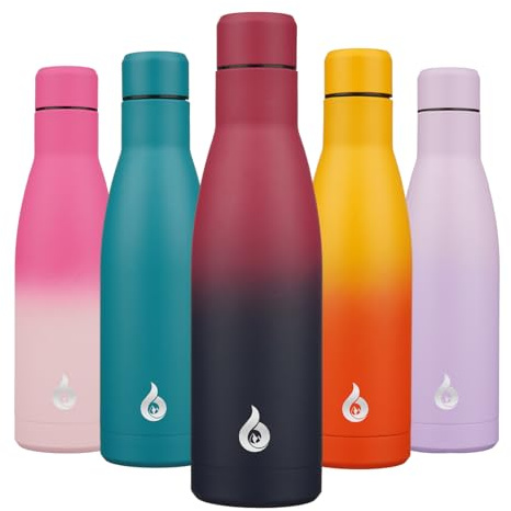 BJPKPK Isolierte Trinkflasche 500 ml Edelstahl-Wasserflaschen Spülmaschinengeeignet Wiederverwendbarer Metall Thermos Reisebecher Hält Kalt & Heiß, Bezauberndes Schwarzrot
