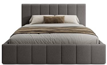 FEDVE Bett 160x200 Grau - Handorf - Polsterbett 160x200 mit Bettkasten - Doppelbett 160x200 mit Bettkasten - Bett mit Stauraum - Schlafzimmer Bett mit Bettkasten 160x200