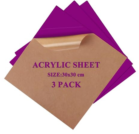 Uadme Plaque Acrylique Couleur, 3 Feuilles Plastique Opaque 3mm, Acrylic Sheet pour Découpe Laser 30,5x30,5 cm, avec Film Protecteur, pour Cadre Photo, Présentation de Projet, Peinture (Violet)