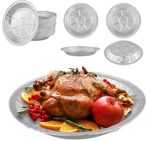 KOHAND 50 PCS 9 Inch Round Aluminum Foil Pans, Large Foil Plate Container, Foil Cake Trays for Baking Food Storage Takeaway
