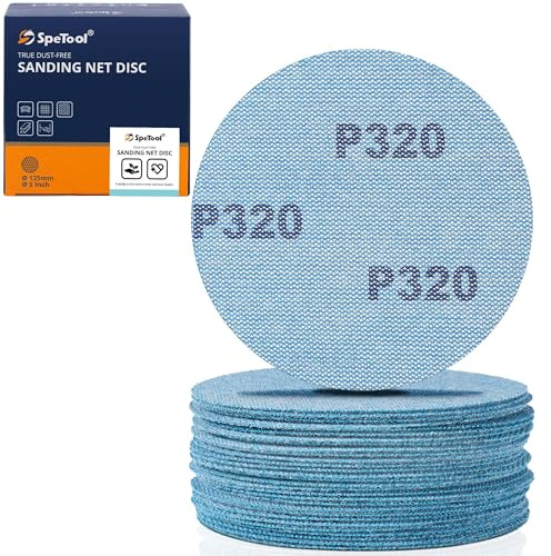 SpeTool Slipgaller 125 mm kardborreband 30 stycken slipnät, slipskivor, kornighet 320 dammfritt kardborreband, slippapper för trä, gipsskivor, metall, epoxiharts