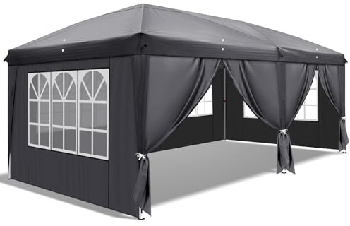 Bonnlo Pop-up Pavillon, Faltpavillon 3x6m, Höhenverstellbar, Wasserdicht Partyzelt mit 6 Seitenteilen, Gartenpavillon für Outdoor Hochzeit Garten Camping Party, Grau