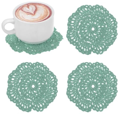 M METERXITY 4-Pack Centrini All'Uncinetto Fatti A Mano, Rotondi In Cotone Da 4 Pollici/10cm Per Tavolo/Tazza/Scodella/Vaso/Vassoio Da Tè/Decorazione Casa, Centrini A Pizzo [Azzurro]