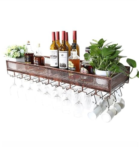 HKLJHCVA-OU Wine Shelf Vintage Wall-Mounted & Free-Standing Wine Organizer - Rustic Metal Storage & Display Unit for Bottles, Glasses, Cooler - Home Bar Decor Wine Holder