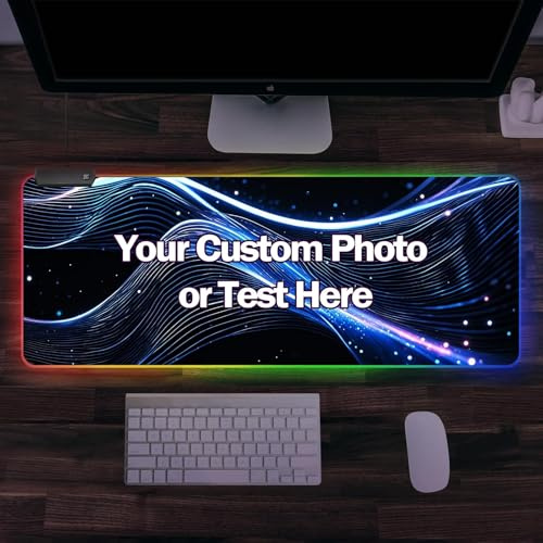 Naispanda Tapis de Souris de Jeu RGB personnalisé, Tapis de Souris Gaming RGB XXL, 800 x 300mm Grand Tapis Souris avec 12 Modes d'Éclairage LED pour Gamer Bureau