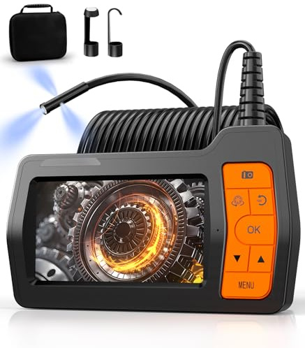 TURNRISE 15M Telecamera Endoscopica Tripla Lente Endoscopio Industriale 5.0 Pollici Telecamera Ispezione Tubi con 8 luci LED IP67 Sonda Telecamera per fognatura 1080P Schermo diviso Scheda da 32 GB