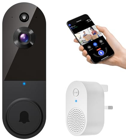 BoilNano 1080P Video Doorbell Camera Wireless, Cloud Storage, Live View, 2-Way Talk, Night Vision, Included Ring Chime, 2.4Ghz WiFi, Indoor Surveillance, Real-Time Alert (Black)