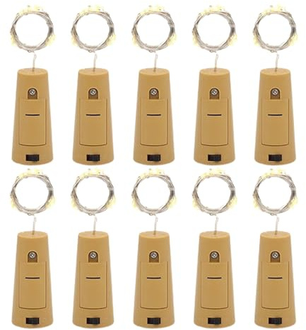 Wine Bottle Lights with Cork - 10 Pack 2M Bottle Stopper Fairy String Lights | 20 LEDs Warm White with 3 Speed Flash Mode | Battery Operated Cork for Crafting | Decorative LED