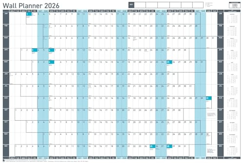 2026 Value Year Wall Planner – Board Mounted Calendar, 91.5x61cm, Blue – UK & ROI Holidays Marked – Annual 2026 Wall Calendar Suitable for Office, Home, and School Planning
